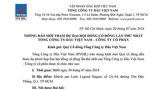 Thông báo mời tham dự Đại hội Đồng cổ đông lần thứ nhất
